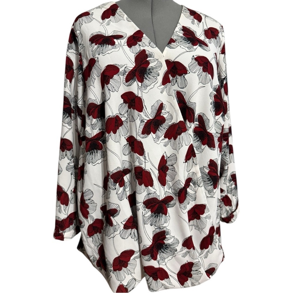 Alfani Women's Blossom Print Surplice Blouse SZ 20 White Blossom